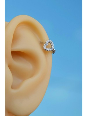 Sacce Scarves & Accessories Gümüş Renkli Kalp Helix Piercing Tragus Kıkırdak Lob