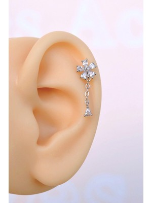 Sacce Scarves & Accessories Zincir Sallantılı Çiçek Piercing Helix Kıkırdak Lob Gümüş Renk
