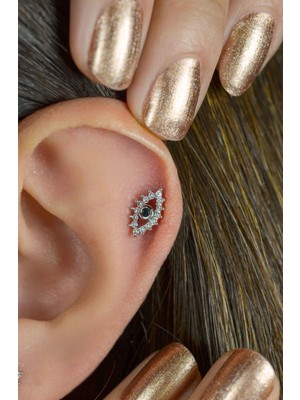 Sacce Scarves & Accessories Zirkon Göz Nazar Piercing 316 L Çelik Tragus Helix Kıkırdak Özellikli