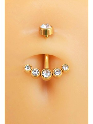 Sacce Scarves & Accessories Sacce Scarves&Accessories Çelik Taşlı Göbek Piercingi Gold