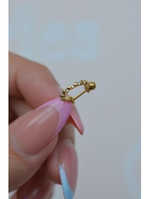 Sacce Scarves & Accessories Taşlı Gold Piercing Helix Conch Kıkırdak Küpesi