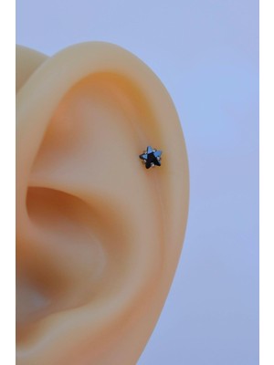 Sacce Scarves & Accessories Silver Çelik Siyah Tektaş Yıldız Tragus Piercingi Helix Kıkırdak Lob