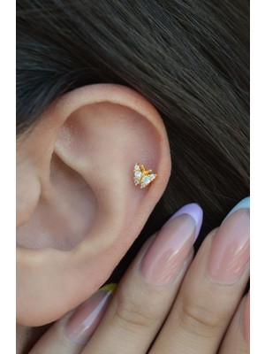 Sacce Scarves & Accessories Gold Renkli Kelebekli Helix Piercing Kıkırdak Lob
