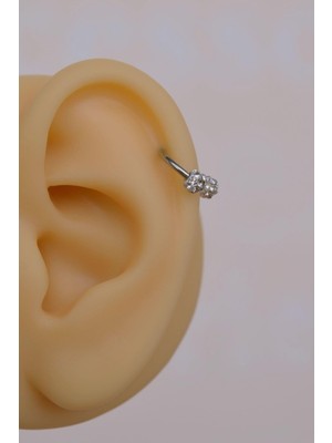 Sacce Scarves & Accessories Gümüş Renk Çelik Taşlı Toplu Piercing 8 mm Smiley Piercing Helix Tragus Lob Kıkırdak