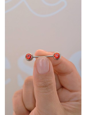 Sacce Scarves & Accessories Kırmızı Tektaş Model Nipple Piercing Meme Ucu Piercingi Gümüş Renkli