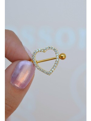 Sacce Scarves & Accessories Kalp Model Nipple Piercing Çelik Meme Ucu Piercingi Gold Renkli