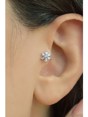 Sacce Scarves & Accessories Rose Arkası Düz Çelik Çiçekli Tragus Piercing Helix Lob Kıkırdak