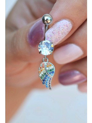 Sacce Scarves & Accessories Multicolor Çok Renkli Melek Kanadı Sallantılı Çelik Göbek Piercingi Gümüş Renk