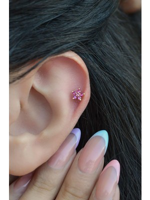 Sacce Scarves & Accessories Fuşya Pembesi Çiçekli Tragus Piercingi Helix Kıkırdak Lobe Conch