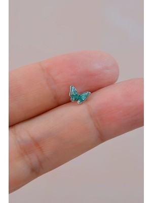 Sacce Scarves & Accessories Gümüş Renk Çelik Yeşil Kelebek Helix Piercing Kıkırdak Lob