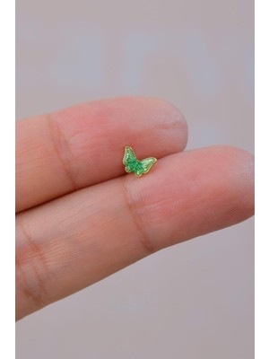 Sacce Scarves & Accessories Gold Çelik Yeşil Kelebek  Helix Piercing Kıkırdak Lob