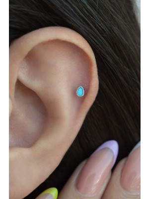 Sacce Scarves & Accessories Gümüş Renkli Çelik Mini Firuze Damla Helix Piercing Kıkırdak Lob