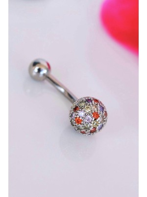 Sacce Scarves & Accessories Multicolor Çok Renkli Taşlı Toplu Çelik Göbek Piercingi Gümüş Renk