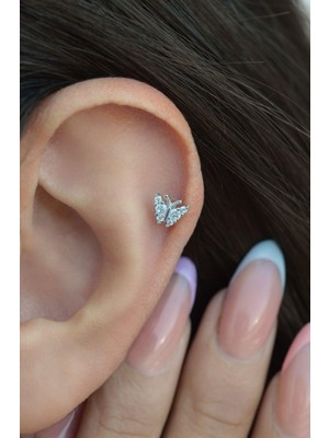 Sacce Scarves & Accessories Gümüş Renkli Kelebekli Helix Piercing Kıkırdak Lob