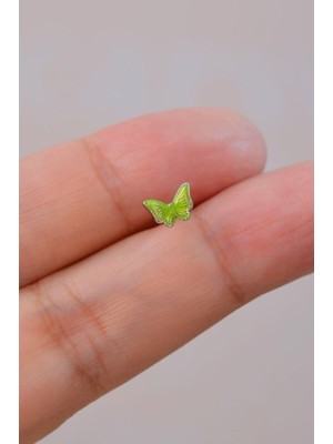 Sacce Scarves & Accessories Gümüş Renk Çelik Fıstık Yeşili Kelebek Helix Piercing Kıkırdak Lob