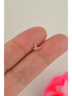 Sacce Scarves & Accessories Pembe Taşlı Kelebek Piercing Helix Kıkırdak Lob Gold Renkli