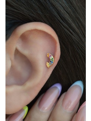 Sacce Scarves & Accessories Gold Renkli Gökkuşağı Helix Piercing Kıkırdak Lob