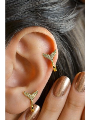 Sacce Scarves & Accessories Balina Kuyruğu Şans Piercing Helix Kıkırdak Lob Gold Renk