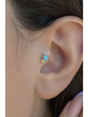 Sacce Scarves & Accessories Silver Arkası Düz Çelik Soft Renkli Tragus Piercing Helix Lob Kıkırdak