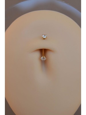 Sacce Scarves & Accessories Minimal Çelik İki Ucu Taşlı Göbek Piercingi Gold Renkli