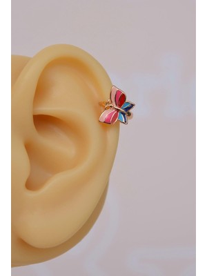 Sacce Scarves & Accessories Renkli Kelebek Helix Piercing Küpe Kıkırdak Lob