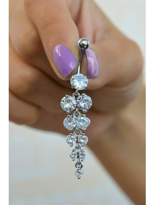 Sacce Scarves & Accessories 316L Çelik Göbek Piercingi – Gümüş Renk Su Yolu Işık Seli Sallantılı Tasarım