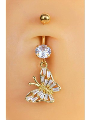 Sacce Scarves & Accessories Sacce Scarves&Accessories Çelik Kelebek Figürlü Göbek Piercing Gold