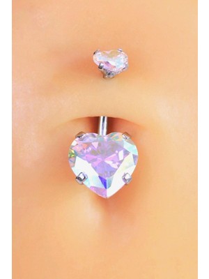 Sacce Scarves & Accessories Sacce Scarves&Accessories Çelik Hologram Kalp Model Tektaş Göbek Piercing Gümüş Renkli