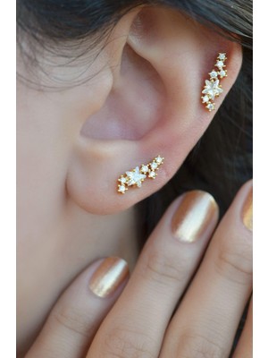 Sacce Scarves & Accessories Yıldızlı Gold Renk Piercing Tragus Helix Kıkırdak Zirkon Özellikli