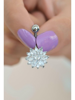 Sacce Scarves & Accessories Çelik Lotus Çiçeği Göbek Piercingi Gümüş Renkli