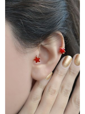 Sacce Scarves & Accessories Kırmızı Yıldız Tragus Helix Piercing Mini Küpe