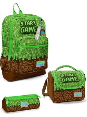 Coral High Yeşil Kahverengi High Craft Desenli 3’lü Okul Çanta Seti SET23776
