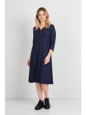 Sistas Kadın V Yaka Süs Cepli Truvakar Kol Elbise 24444 Lacivert