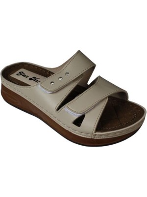 Yazkış Kadın Siyah Krem Çift Çırt Bantlı Kalın Taban Comfort Taban Terlik