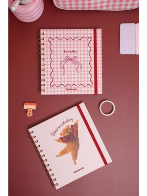 Matt Notebook 15X15 cm Kare 2'li Set Spiralli Çizgili Tarihsiz Not Defteri Pötikare Ayıcık