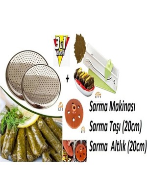 Yaprak  Pazı Sarma Makinası 3 Lü Set (Sarma Makinası + 20CM Sarma Taşı+ Tencere Altlık 20CM