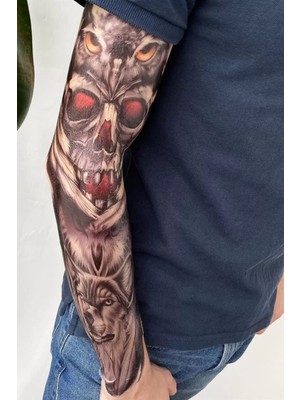 Caş Dekorasyon Kurukafa ve Baykuş Modelli Kol Dövme Tattoo