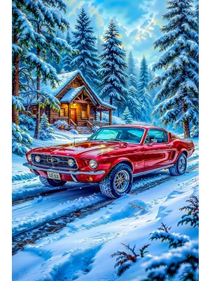 Aden Dekoratif Manzara Kırmızı Araba Kanvas Tablo