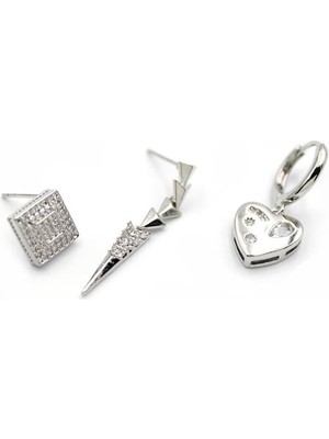 3'lü Kalp Küpe - Gümüş