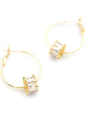 Baget Taşlı Küpe - Altın