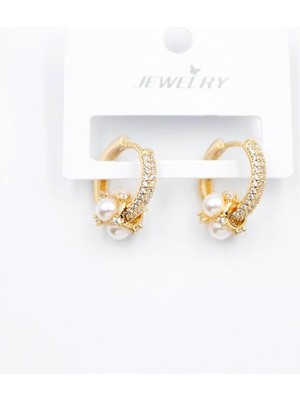 Incili Taşlı Halka Küpe - Altın