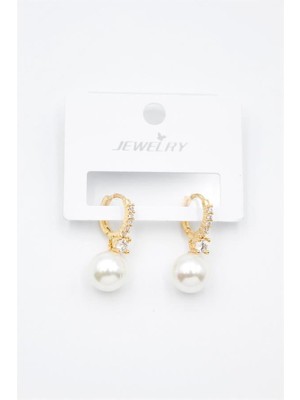 Taşlı Inci Küpe - Altın