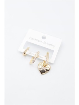 3'lü Kalp Küpe - Altın