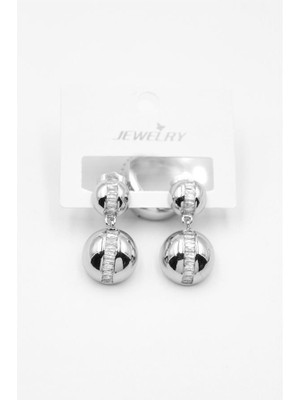 Baget Taşlı Küpe - Gümüş