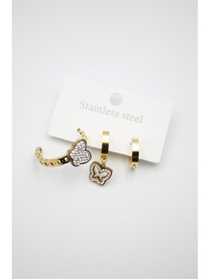 3'lü Kelebek Küpe - Altın