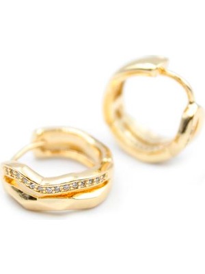 Taşlı Halka Küpe - Altın