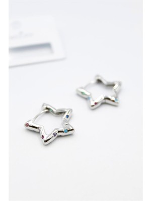 Taşlı Yıldız Küpe - Gümüş