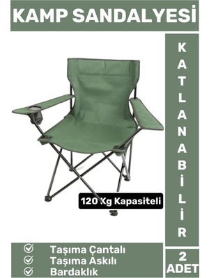 Wintoup Premium 120 kg dirençli  Çantalı Taşıma Askılı Bardaklık Balık Piknik Sahil Kamp Sandalyesi 2 Adet