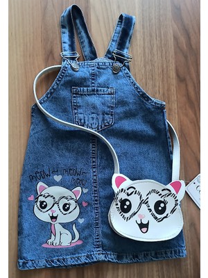 Kız Çocuk Cepli Jean Salopet Çanta Hediyeli