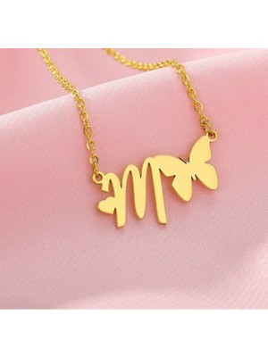 Kelebek Harf Model 14 Ayar Altın Kolye